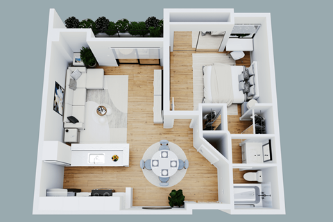 Floor plan for 1 bed, 1 bath, 754 sqft